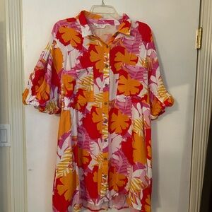 Peach Love California Pink Red Orange Floral High-Low Dress